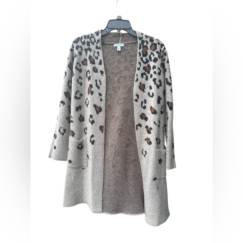 Nine West Leopard Open Front Cardigan Sweater Size Medium